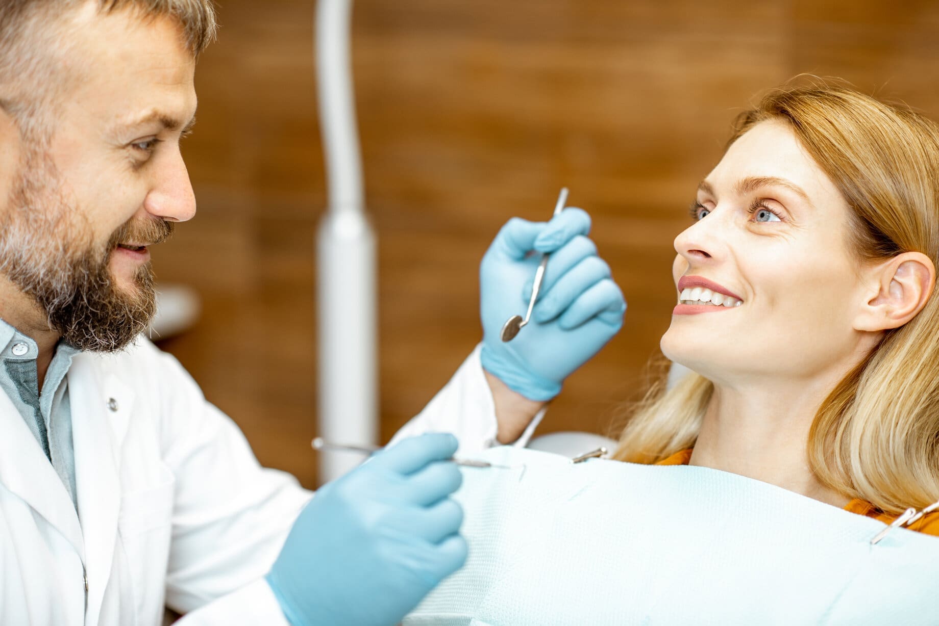 Woman during a teeth inspection at the dental office